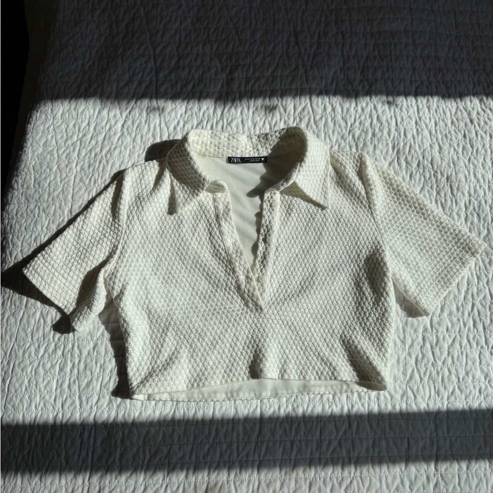 Zara Cream Textured Button Down Shirt